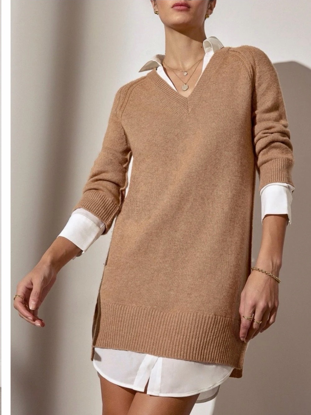 Brochu Walker Charcoal V-Neck the looker  Longline Sweater Dress  new no tags